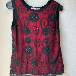 Joseph A Black and Red Floral Embellished Tank Top